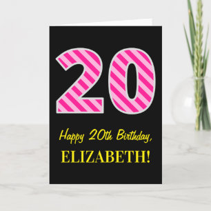 Cartão Rosa Divertido Striped "20"; Feliz Aniversário de 