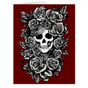 Cartão Rosa Do Crânio Feminino Da Arte Morta