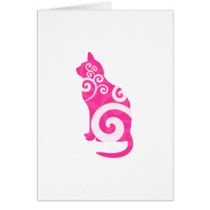 Cartão Rosa do gato de Swirly