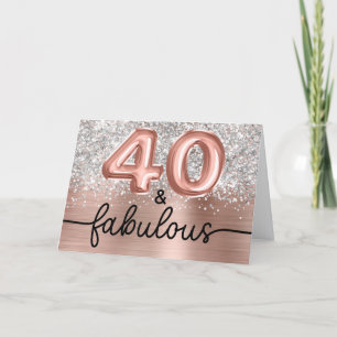 Cartão Rosa Dourada Glam Prateado Brilhante 40 e Fabuloso