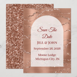 Cartão Rosa Dourado Arqueado Save The Date Casamen