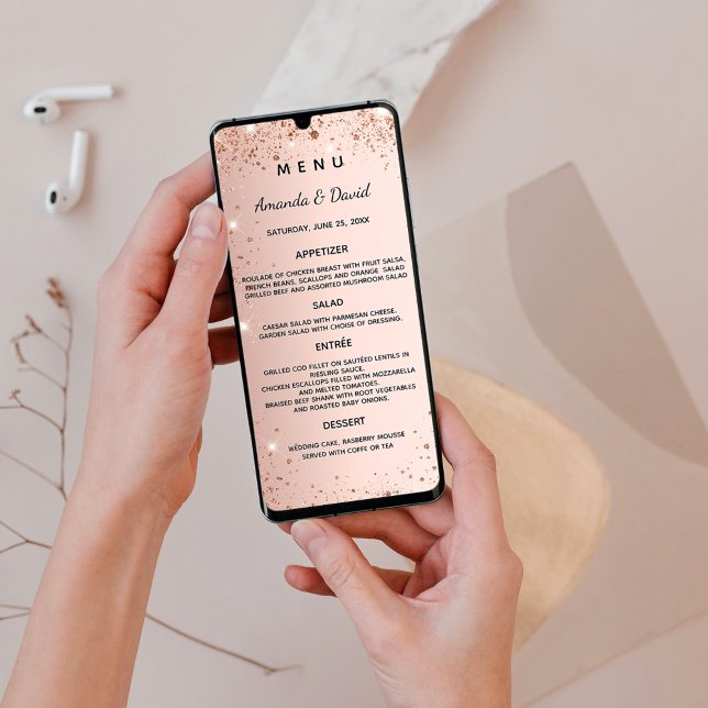 Cartão rosa dourado do Menu Casamento (Criador carregado)