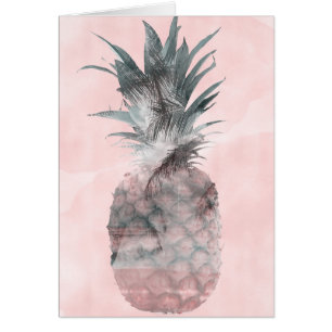Cartão Rosa Dourado Rosa Tropical Verão Abacaxi Obrigada