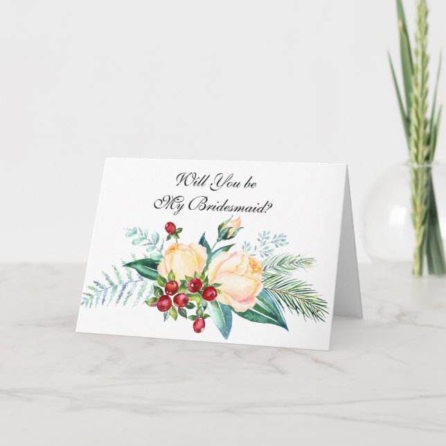 Cartão Rosa e Berry Stems Você será minha dona de cabras? (Frente)