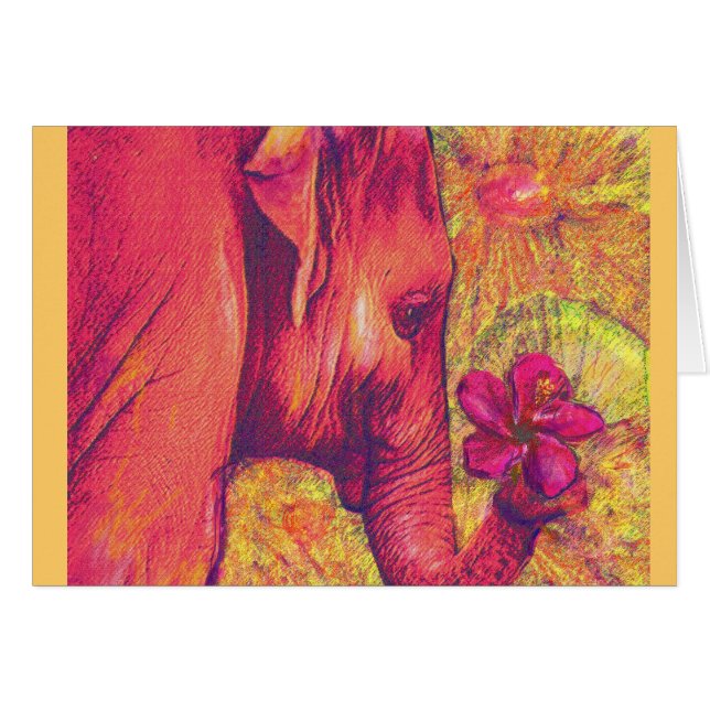 Cartão rosa elepant com hibiscus (Frente horizontal)