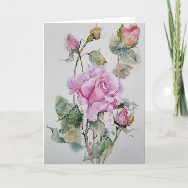 Cartão Rosa em Aquarelas (Frente)