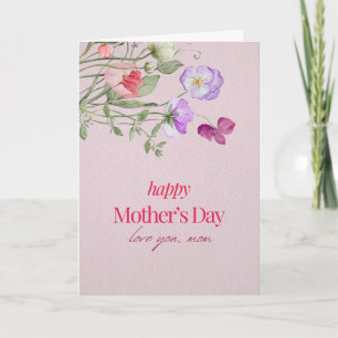 Cartão Rosa "Feliz Dia das Mães Te amo mãe" Clássico