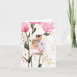 Cartão Rosa Floral de Primavera Foto de Casamento Obrigad