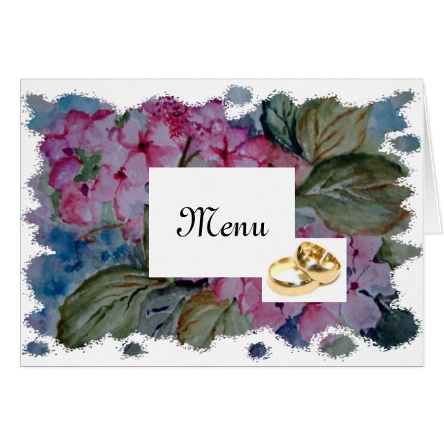 Cartão Rosa hydrangeas - menu de casamento (Frente horizontal)