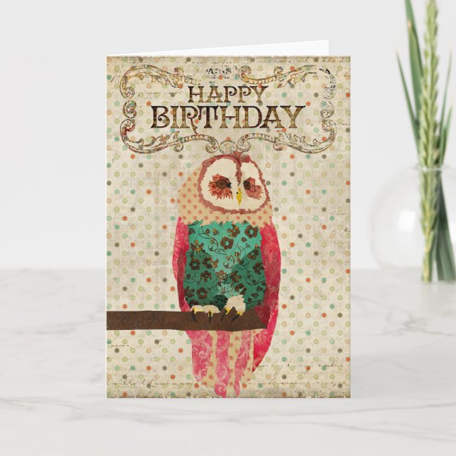 Cartão Rosa Owl Birthday  Card (Frente)