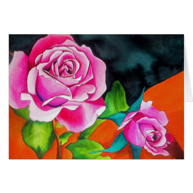 Cartão Rosa Pink com arte de aquarela laranja (Frente Horizontal)