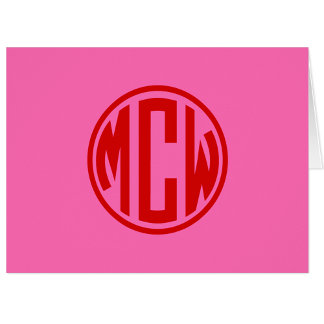 Cartão Rosa Quente Vermelho Preppy Círculo Monograma DIY