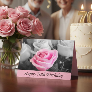 Cartão Rosa Rosa Elegante 70º Aniversário, Milestone Flor