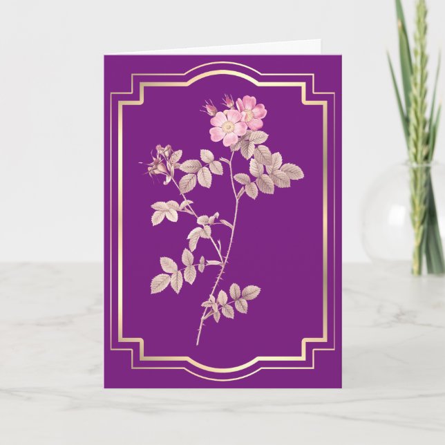 Cartão Rosa Rosa em Aniversário Roxo (Frente)
