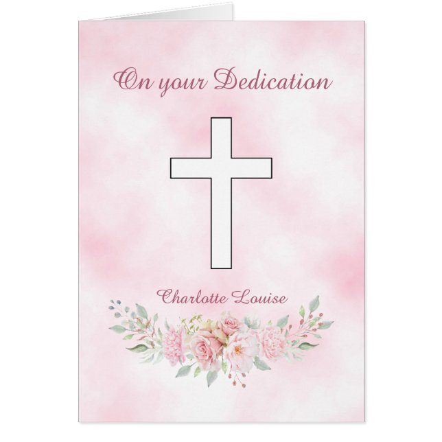 Cartão Rosa rosa rosa floral rapariga cristã Dedicação (Frente)