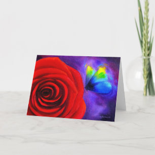 Cartão Rosa vermelha com pintura por borboleta - Multi