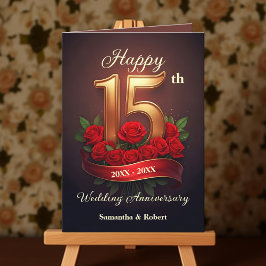Cartão Rosa vermelha e Aniversário de Casamento de 15 Num
