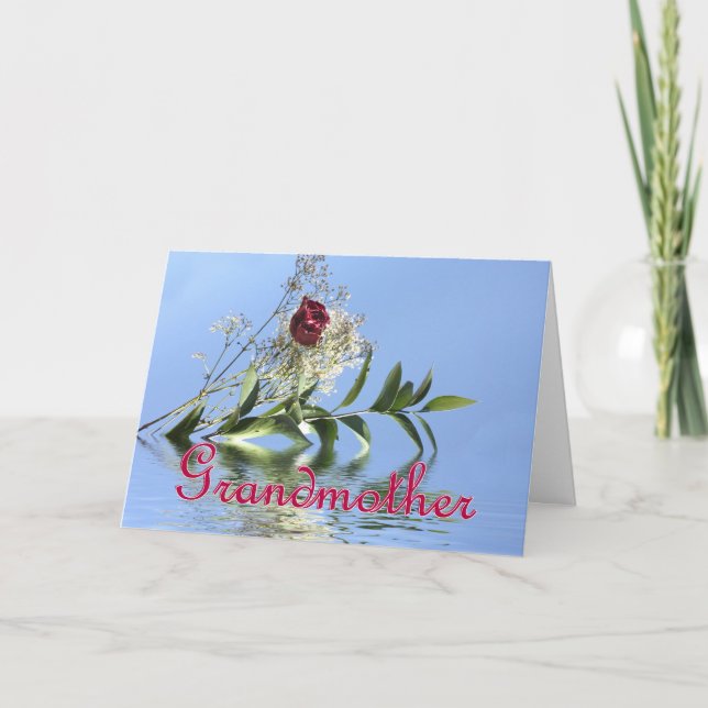 Cartão Rosa vermelha e reflexo para Dia de as mães da avó (Frente)