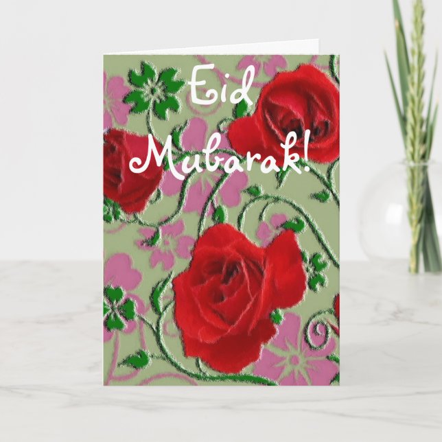 Cartão Rosa vermelha Eid Mubarak (Frente)