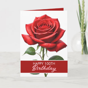 Cartão Rosa vermelha Elegante 100º Aniversário