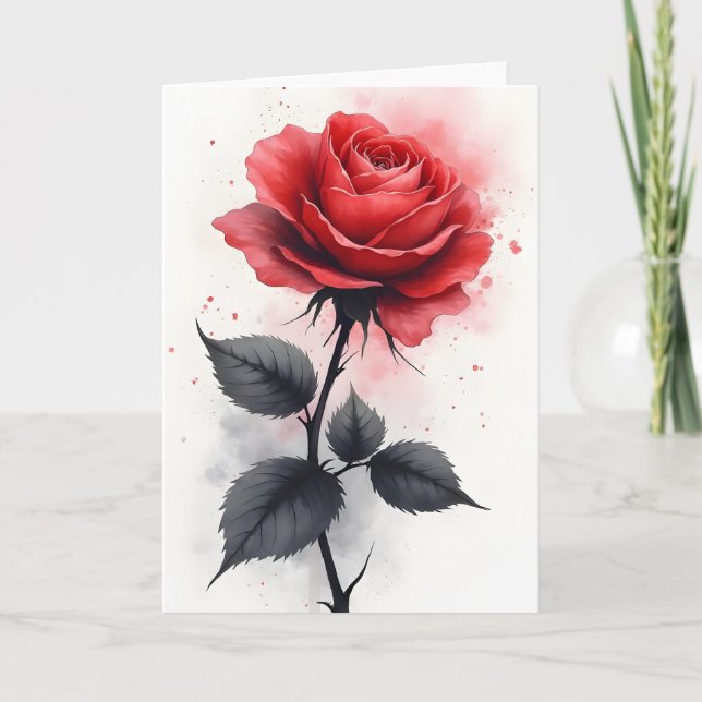 Cartão Rosa Vermelha - Flores de Aquarela (Frente)