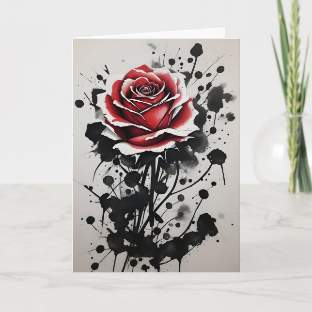 Cartão Rosa Vermelha - Flores em aquarela (Frente)
