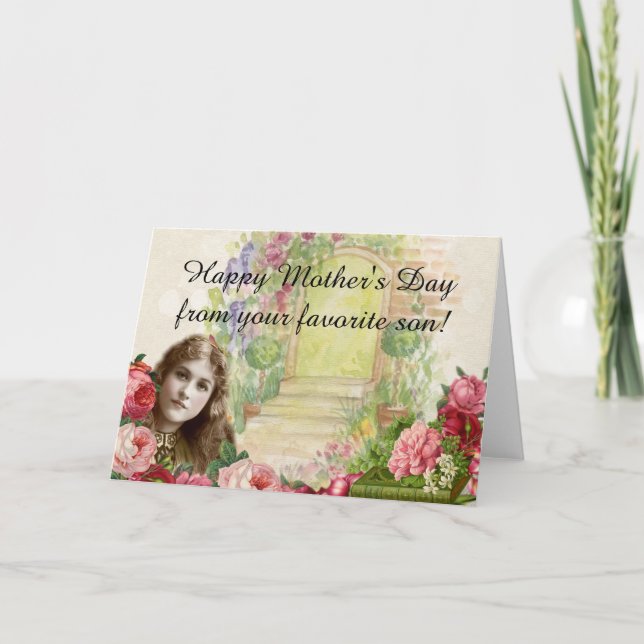 Cartão Rosa vitoriana mulher porta floral (Frente)