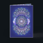 Cartão Rosace Azul<br><div class="desc">Desenho de uma janela de vidro manchado semelhante à de uma antiga catedral europeia: a base desse padrão é uma janela rosa, com toques de várias cores, incluindo tons de azul, sobre um fundo azul marinho. Inclusões de rochas azuis (desenhadas). Este design também está disponível em vermelho cardinal em minhas...</div>