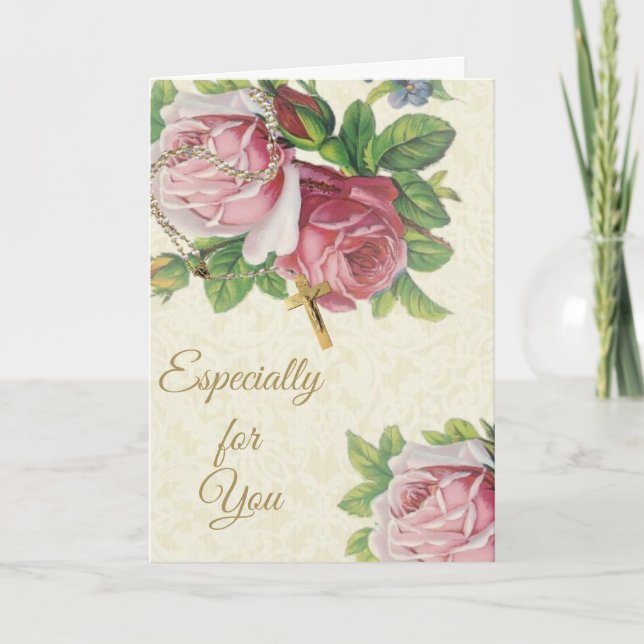 Cartão Rosário Sagrado com Rosa Crucifix Lace (Frente)