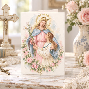 Cartão Rosário Sagrado da Virgem Maria Católica Vintage