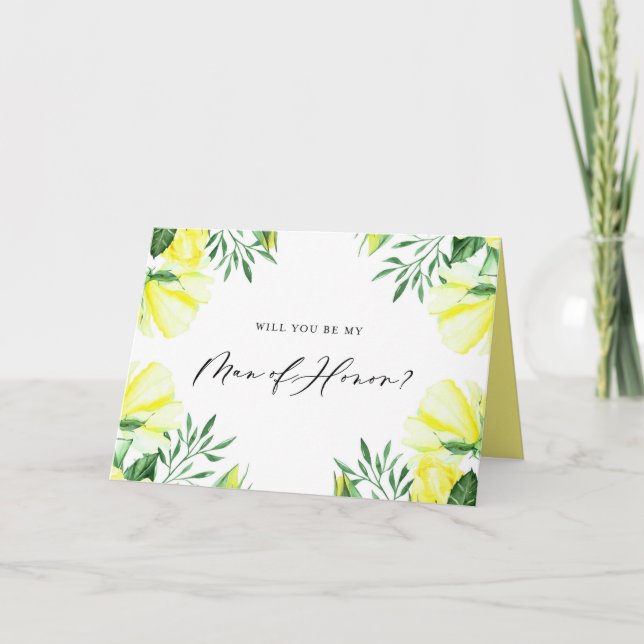 Cartão Rosas Amarelos De Aquarela São Meu Homem De Honra (Frente)
