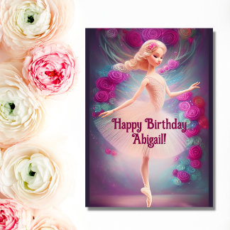 Cartão Rosas Ballerina Balé Rosa Floral Feliz Aniversário