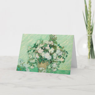 Cartão Rosas Brancas de Van Gogh - Arte Floral Mint Vinta
