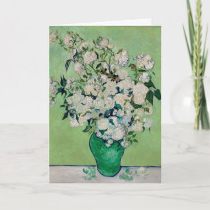 Cartão Rosas Brancas de Van Gogh - Arte Floral Vaso Esmer