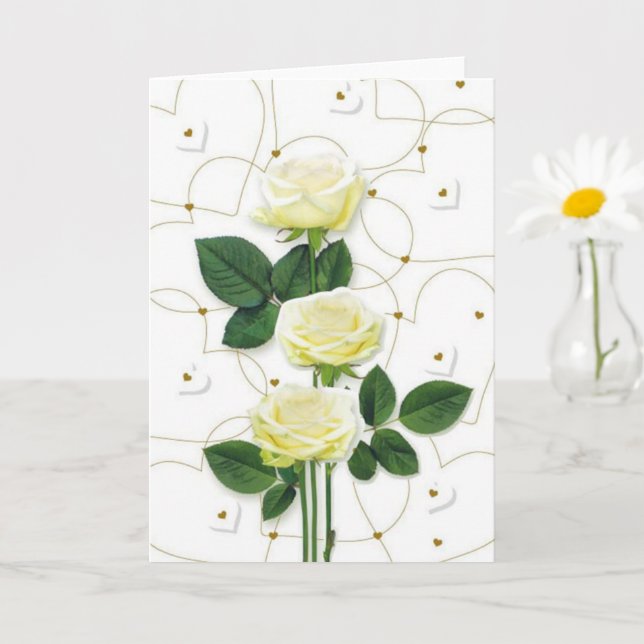 Cartão Rosas brancas e corações (Planta pequena)