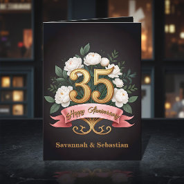 Cartão Rosas Brancas Rosa Friso 35º Aniversário de Casame
