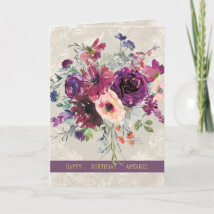 Cartão Rosas burgundy e pêssego personalizadas de anivers