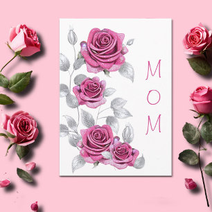 Cartão Rosas Cor-de-Rosa Brilhantes com Dia das Mães de P