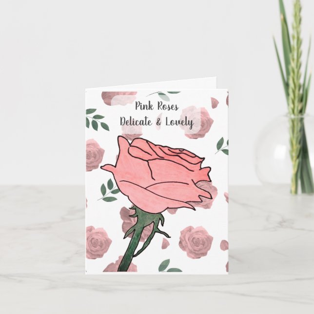 Cartão Rosas Cor-de-Rosa - Delicadas e Lindas (Frente)