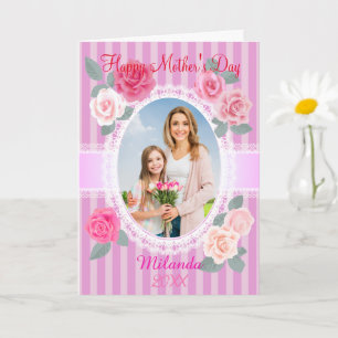 Cartão Rosas Cor-de-Rosa Feliz Dia das Mães