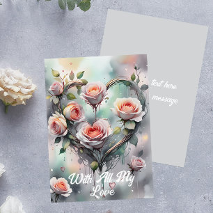 Cartão Rosas Cor-de-Rosa Românticas Coração Com Todo Meu 