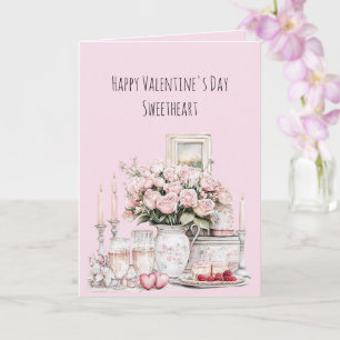 Cartão Rosas Corações Velas Romântico Amor