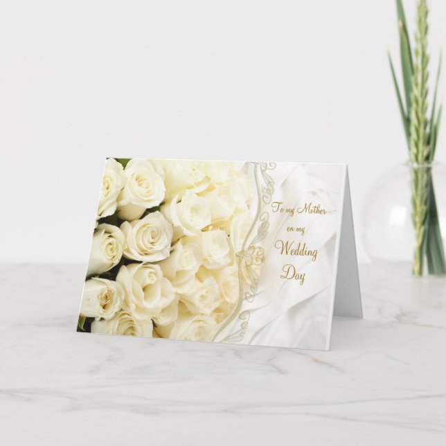 Cartão Rosas creme brancas. Obrigado Mãe pelo meu casamen (Frente)
