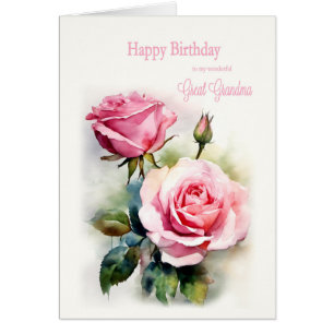 Cartão Rosas de Aniversário da Bisavó Pintadas em Aquarel