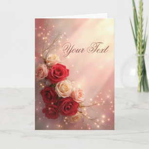 Cartão Rosas de casamento de fantasia vermelhas e rosadas