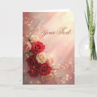 Cartão Rosas de casamento de fantasia vermelhas e rosadas