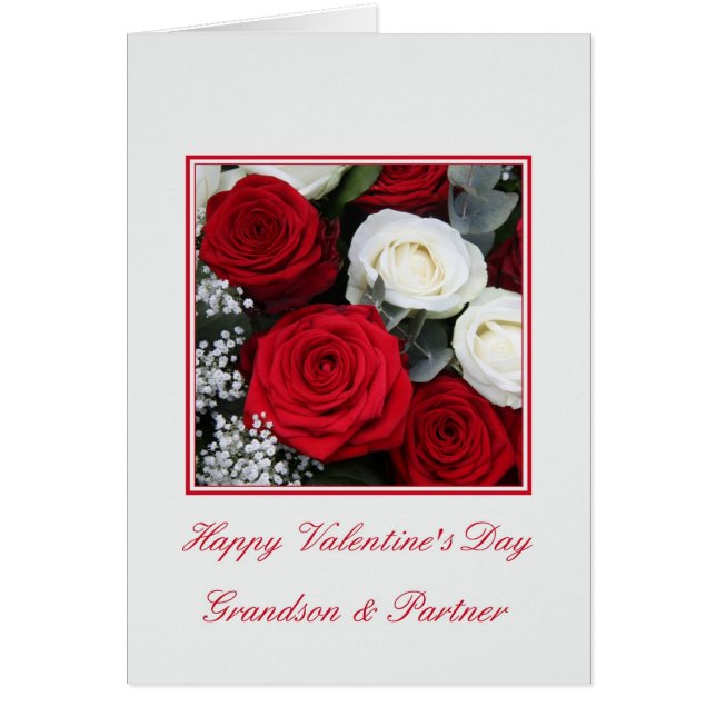 Cartão Rosas de neto e parceiro vermelho e branco (Frente)