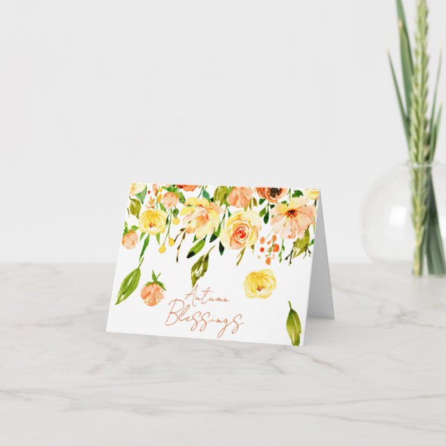 Cartão Rosas de outono com texto personalizado (Frente)