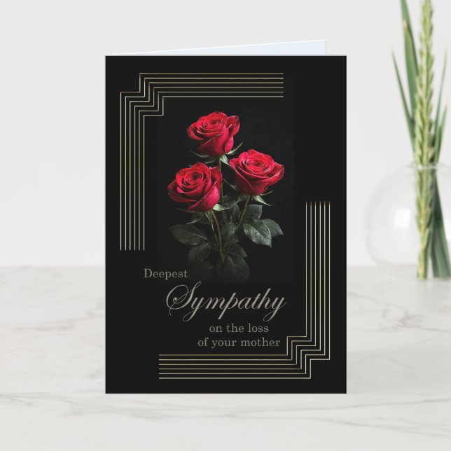 Cartão Rosas de Simpatia da Mãe em Preto (Frente)