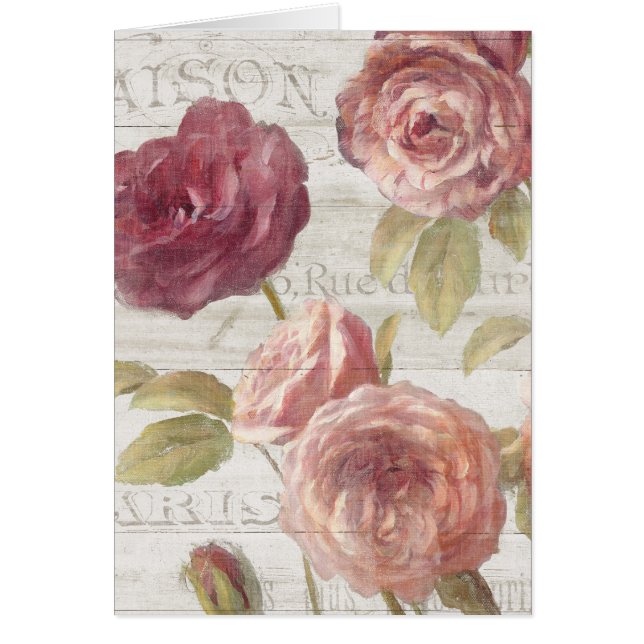 Cartão Rosas do francês do rosa Pastel (Frente)